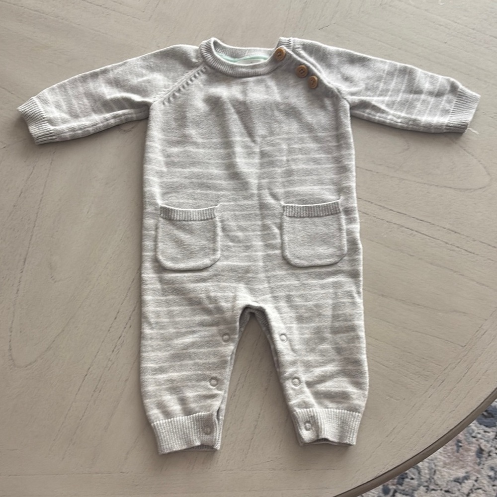 Gray Knit Baby Onesie with Button Accents